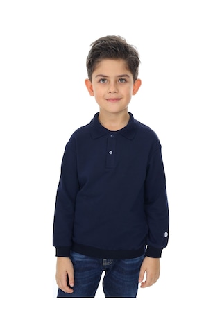 Toontoy Kids Toontoy Erkek Çocuk Baskılı Polo Yaka Düğmeli Uzun Kollu Tişört Lacivert
