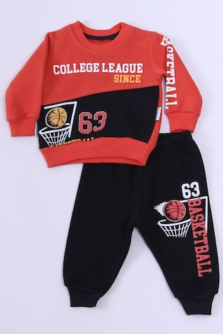 Hçm Erkek Bebek 3 İplik Eşofman Takımı Basketbol Baskılı A45 Kiremit