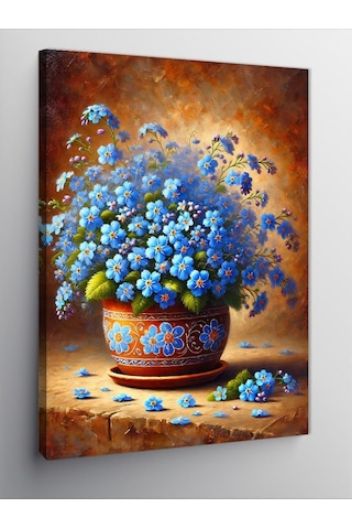 Kanvas Tablo Çini Vazoda Mavi Çiçekler 50cmx70cm