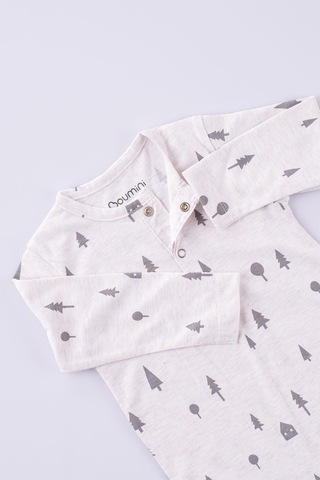 Boumini Bebek Uzun Kollu Çıtçıtlı Tulum Çam Ormanı Desenli-bej Bej