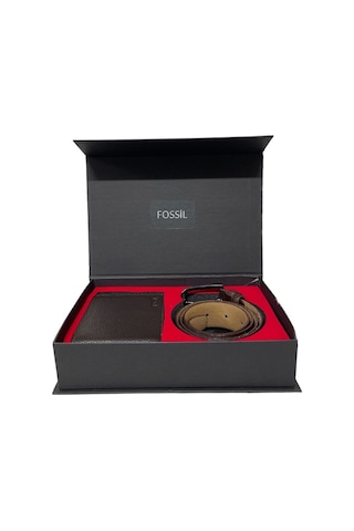 Fossil Kahverengi Cüzdan 1826&3,5 Cm Hakiki Deri Kemer Seti 120 Taba