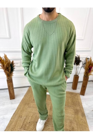 Uzun Kollu Tişört Fitilli Örme Triko Yumuşak Dokulu Tüylenmez Pamuklu Kazak Sweatshirt Mint Yeşili