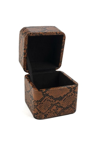 Turuncu Yılan Deri Takı Kutusu 13x13x14 Cm