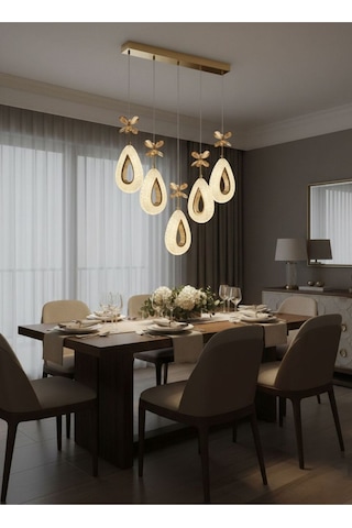 Damla Model 5"li Gold 3 Renk Modu Yemek Masası Oturma Çocuk Yatak Odası Modern Ledli Avize Altın