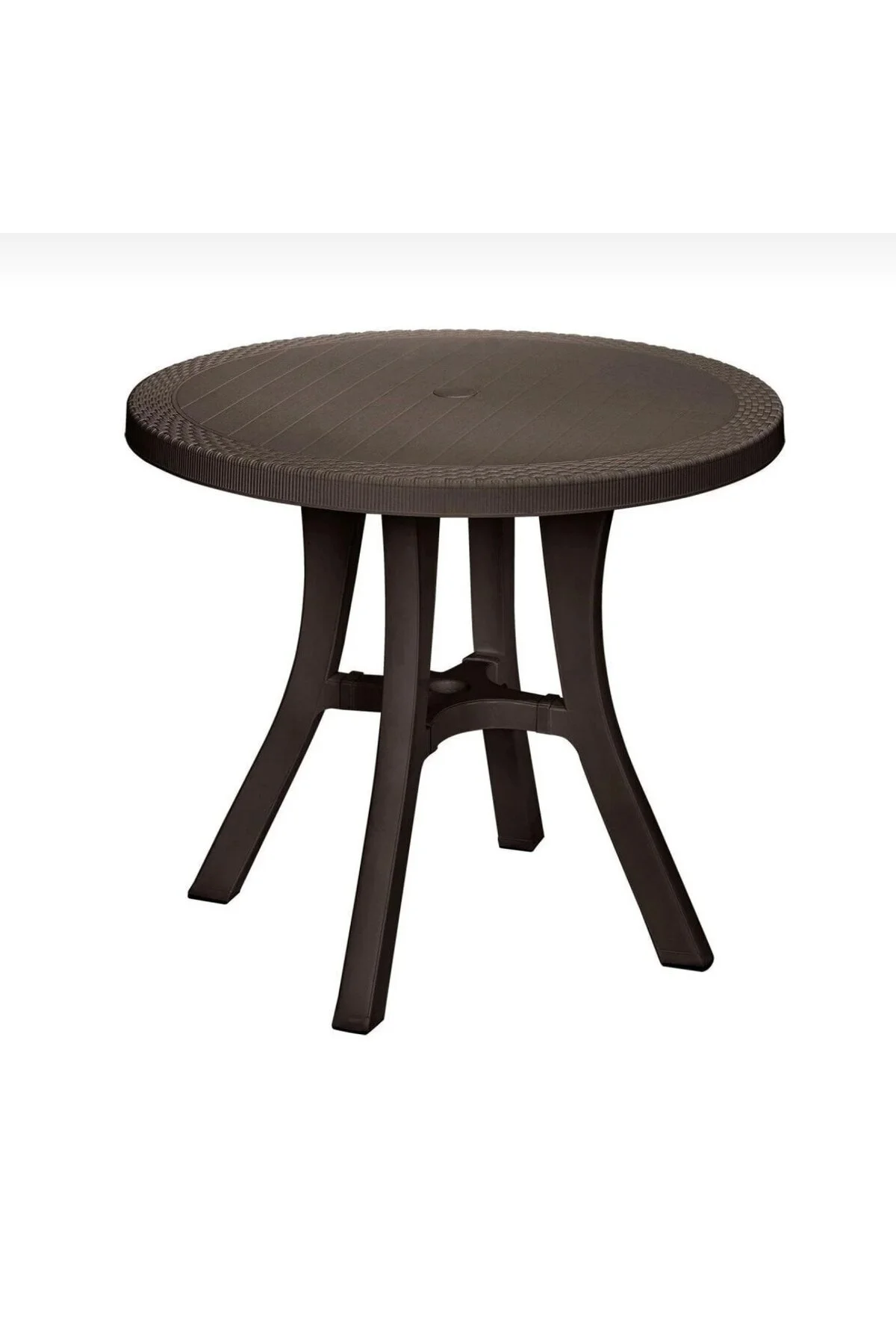 Royal Rattan Desenli Yuvarlak Masa 80 Cm Şemsiye Delikli, Dayanıklı Ve Şık Koyu Kahverengi