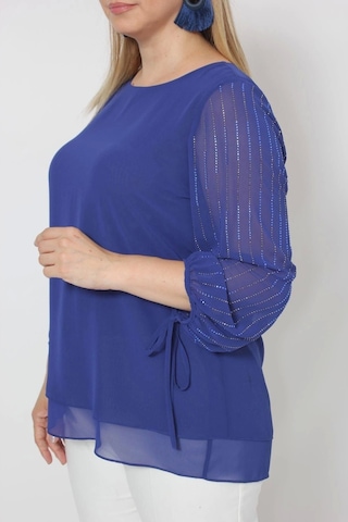 3243 Kolu Taş Baskılı Şık Bluz Saks Saks