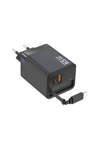 Durukar 65w Süper Hızlı Şarj Cihazı Dahili Type-c Kablo Usb-c & Usb-a Çıkış Çoklu Cihaz Desteği