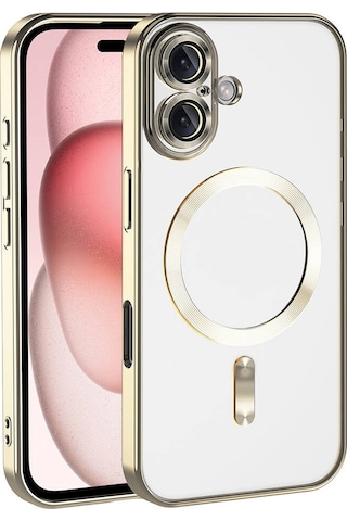 Apple Uyumlu iPhone 16 Kılıf Kamera Korumalı M-safe Wireless Şarj Özellikli Zore Demre Kapak Gold