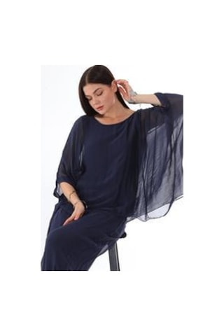 İtalyan Yarasa Kollu İpek Bluz-9220 Lacivert