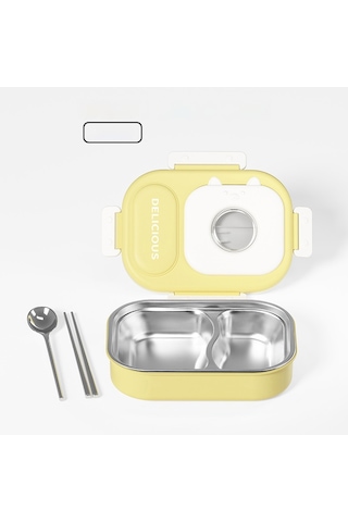 316 Paslanmaz Çelik Yalıtımlı Öğle Yemeği Kutusu Kullanışlı Öğle Yemeği Kutusu İki Bölmeli Sarı