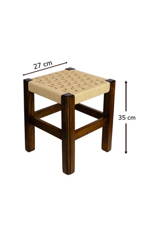 El Yapımı Ahşap Örmeli Hasır Tabure 35 Cm Şık Ve Zarif Tasarım Ceviz
