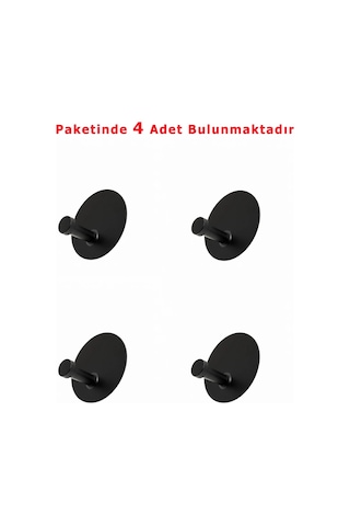 Askılık Yapışkanlı Mantar Yuvarlak Tekli Mat Siyah Pakette 4 Adet Mat Siyah