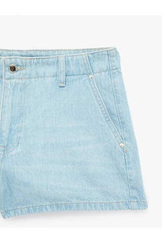 Koton Pamuklu Düşük Bel Chino Cepli Rahat Kalıp Mini Denim Şort Açık İndigo 6sal40286md