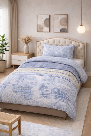 Soft Dream Desenli Pamuklu Tek Kişilik Nevresim Takımı Lacivert