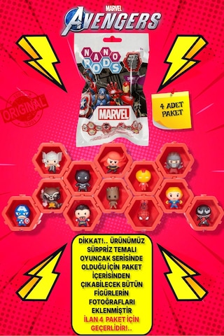 Wıb Marvel Avengers Kahramanları Nano Pods Blind Bag Sürpriz Figür - 4 Adet