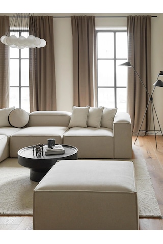 Most Mollis Kare Puf Silinebilir 01 Kırık Beyaz Keten Kumaş Yumuş