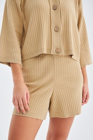 Peraluna Mujo Cardıgan & Shorts %100 Pamuk Kadın Triko Şort Takım Bej