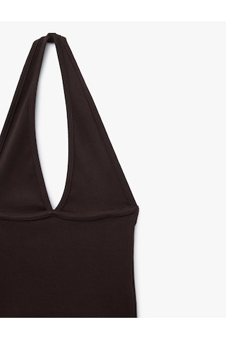Koton Pamuklu Dikiş Detaylı Kolsuz Slim Fit Crop Halter Yaka Bluz Kahverengi 6sal30272ık Kahve