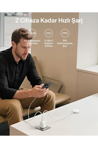 Belkin 2 Bağlantı Noktalı Usb-c Şarj Cihazı 50 W, 2x Usb-c Çift B