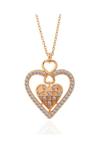 925 Ayar Gümüş Rose Kalp Sonsuzluk Kadın Kolye Gümüş