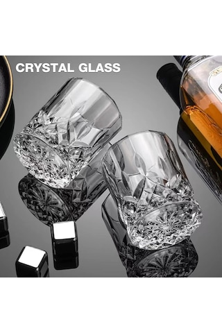Eski Moda Viski Bardakları, 4'lü Set 2 Kristal Bourbon Bardağı, 2 Yuvarlak Büyük Buz Topu Kalıbı Hediye Kutusu Çok Renkli