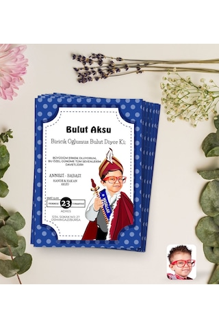 Bitmeyenkartus Kişiye Özel Karikatürlü Sünnet Düğün Davetiyesi Model 2 (100 Adet
