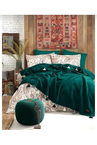 Boho Çift Kişilik Battaniyeli Nevresim Takımı Renkli