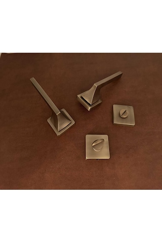 Karo Mat Antik Sarı Kare Rozetli Zamak Wc Banyo Kapı Kolu 1 Takım