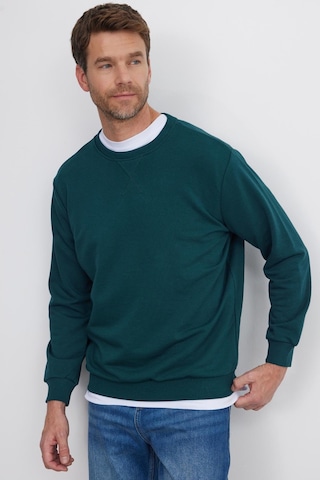 Tudors Unisex Relax Fit Rahat Kesim %100 Pamuk Basic Yeşil Bisiklet Yaka Sweatshirt-35147 Yeşil