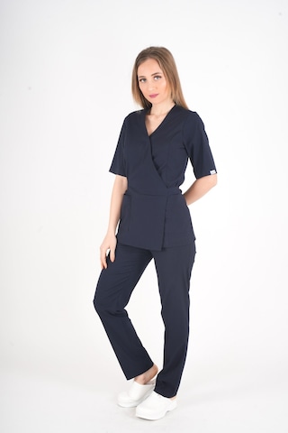 Lacivert Elegant Model Cerrahi Üniforma Belden Bağlamalı Scrubs Takım Lacivert