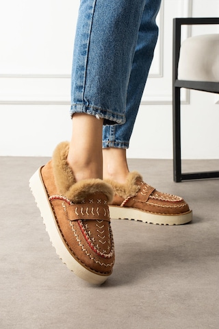 Shoetek Liyi Kadın Kısa İçi Kürklü Hafif Tabanlı Taba Süet Taba