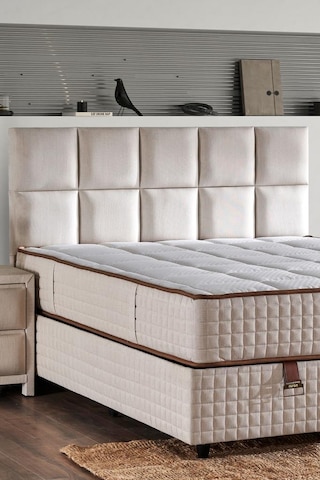 Star Başlık 200 Cm Çift Kişilik Krem Keten Kumaşlı Modern Lüks Yatak Başlığı / Baza Başlığı