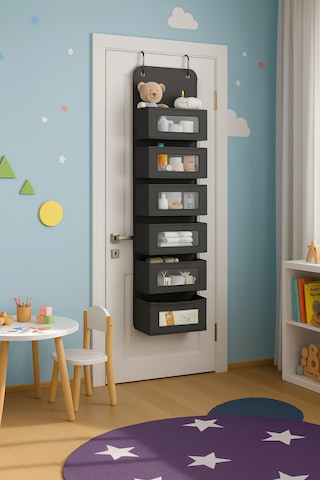 6 Katlı Kapı Arkası Düzenleyici Raf Bebek Eşyası Çocuk Odası Banyo Organizer Antrasit