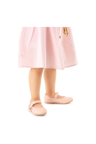 Kiko Kids İncili Cırtlı Kız Çocuk Babet Ayakkabı 253 Cilt Bareti Pudra 001