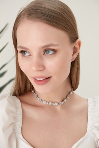Kadın Helena Kristal Zirkon Taşlı Model Gümüş Gelin Choker Çok Renkli