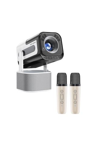 Vd-pjt004 Android 14 Akıllı Projeksiyon Cihazı, 4k Destekli 720p Hd, 180 Ansı, 180 Döner Stand, Karaoke, 2 Kablosuz Mikrofon, Dahili Hoparlör, Wifi 5g, Bluetooth 5.0, Hdmı, Usb, Mini Projektör
