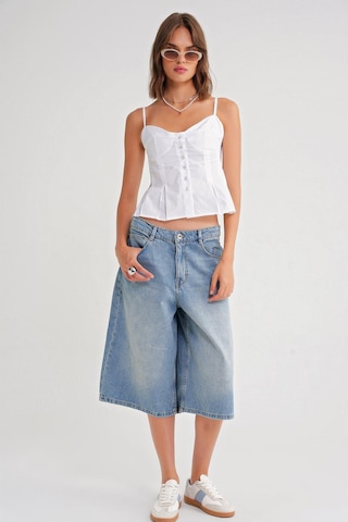 4737 Kadın Düğmeli Kuplu Pileli Bluz Beyaz Beyaz