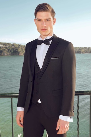 Morven Erkek Siyah Poliviskon Ceramonia Düz Desen Slim Fit Sivri Çıkma Yaka Damatlık 24mc055010001 Siyah