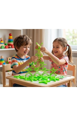 Akrobat Denge Oyunu - Montessori Eğitici Koordinasyon Geliştirici Oyuncak Kulesi Seti - Yeşil