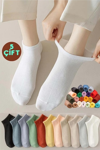 Miss Lana Ladies Socks Kadın Renkli 5 Çift Likralı Pamuklu Penye Patik Çorap Çok Renkli