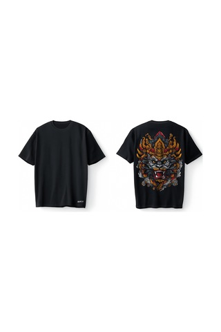 Bumeta Asian Guardian Lion Head Beast Oversize Unisex Tişört T-shirt Siyah