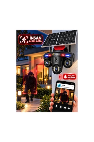 J-tech Solarmax 4k 2 Yıl 20gb Data Sım 4g Solar Ptz Sesli Akıllı 3 Kameralı Güvenlik Kamerası