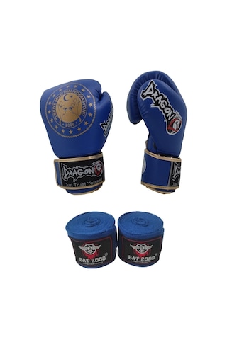 30218-p Martina Federasyon Onaylı Muay Thai Müsabaka Eldiveni Ve Bat 2000 Bandaj 2'li Set Mavi