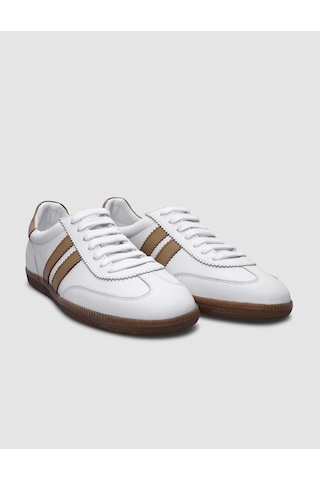 %100 Hakiki Deri Beyaz Bağcıklı Kadın Sneaker Beyaz