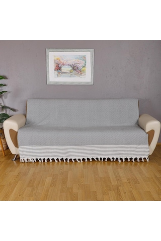 Bumedo Buldan İşi Kaymaz Pamuklu Koltuk Örtüsü 170x210 Cm Koltuk Şalı Çekyat Kanepe Örtüsü Antrasit Genel