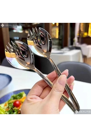 Youmex 304 Çelik Salata Çatalı, Uzun Kollü, Gümüş Rengi, 2 Adet, Zerk Poliarlanmış, Tatlı Ve Tarta İçin Diğer