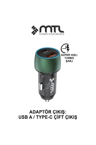 48w Hızlı Şarj Destekli Çift Portlu Type-c + Usb Akım Korumalı Led Işıklı Araç Şarj Cihazı Mt 1832