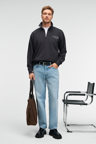 Grımelange BRAM Erkek %100 Pamuk Dik Yakalı Yarım Fermuarlı Baskılı Antrasit Sweatshirt