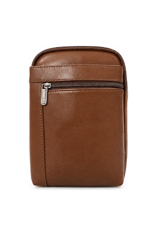Levano Leather Hakiki İtalyan Dana Derisi Erkek Çapraz Askılı Omuz Çantası 22x16 Cm Fermuarlı Deri Postacı Çanta Açık Kahverengi