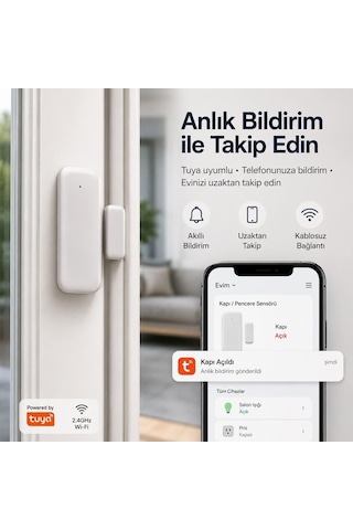 Tuya Wifi Akıllı Kapı Ve Pencere Sensörü, Açık/kapalı Dedektör, Alexa & Google Asistan Uyumlu, Ev Güvenlik Ala